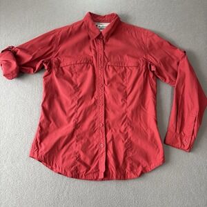 Columbia Omni Dry GRT Women's S Red Long Sleeve Button Down Shirt Outdoor Hiking
